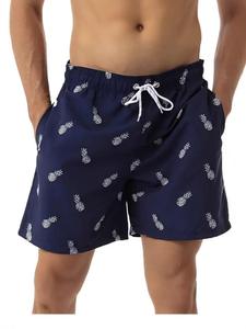 Shorts de Baño para Hombre, Color Azul Marino, Estampado de Palmeras, Secado Rápido, Cintura con Cordón, Casuales, con Bolsillos - Product Image 2