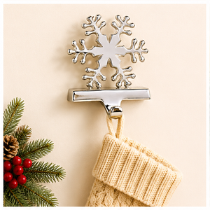 Premium Silver Chrome Metal Snowflake Christmas Stocking Holder Heavy Duty <b>Weighted</b> Fireplace Mantle Hanger <b>Stand</b> For Holiday - Product Image 6