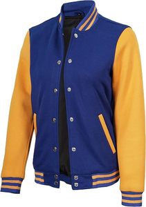 Veste universitaire bleue et moutarde pour homme avec fermeture boutonnée, coupe classique, col rabattu, en polyester et coton, pour l'automne - Product Image 5