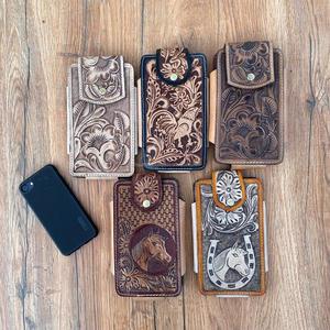 OEM el Tooled telefon kılıfı kemer döngü klip telefon çantası yürüyüş tırmanma spor bel çantası hakiki deri cep telefonu kılıfı - Product Image 6