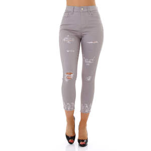 กางเกงยีนส์เอวสูงทรงตรงขากว้างแบบขาดๆ สไตล์ลำลองแฟชั่นสำหรับผู้หญิง สีน้ำเงิน - Product Image 4