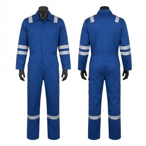 Combinaison de travail en sergé de coton premium 240 GSM bleu roi avec bandes réfléchissantes, broderie de logo personnalisée, impression, robuste, certifiée CE - Product Image 1