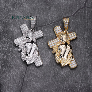 Pendentif Croix Chrétienne en Argent 925 avec Moissanite, Charme Religieux Unisexe pour Usage Quotidien, Style Hip Hop, Plaqué Or 14K et 18K - Product Image 3