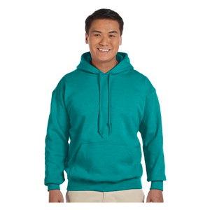Sweat-shirt à capuche en molleton de coton vert sarcelle uni pour homme, personnalisable avec logo, épais - Product Image 1