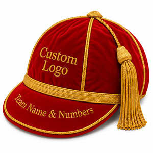 Casquettes d'honneur personnalisées avec logo, nom et numéro d'équipe, avec passepoil doré et pompons, couvre-chefs formels, casquettes d'honneur anglaises à 6 panneaux - Product Image 1