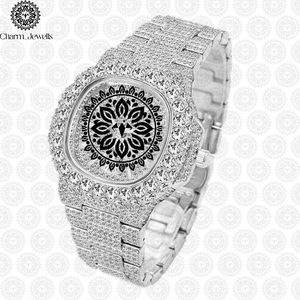 Montre à quartz analogique carrée de luxe Charm_Jewells en acier inoxydable sertie de diamants 38 mm unisexe avec fermoir pliant - Product Image 2