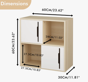 Nouveauté 2026 : Meuble de rangement moderne bicolore à 4 cubes, étagère bibliothèque en chêne clair avec portes blanches, pour salon, chambre et chevet. - Product Image 2