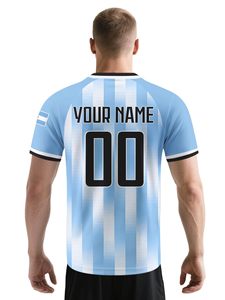 Camiseta de Fútbol de Argentina para Hombre, Personalizada con Nombre y Número, Cuello en V, Manga Corta, Transpirable, de Poliéster, para Adultos - Product Image 2