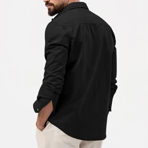 Chemise en twill de coton 100% kaki pour homme, manches longues, coupe ajustée élégante avec poches avant, style tendance. - Product Image 6