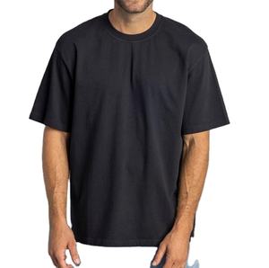 เสื้อยืดโอเวอร์ไซส์เรียบง่ายเรียบง่ายสำหรับผู้ชายคอกลมผ้าคอตตอนสีดำ100% ออกแบบได้ตามต้องการดีไซน์เปิดไหล่สำหรับใส่กลางแจ้งในยิม - Product Image 1