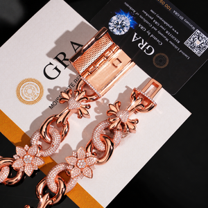 Womens 925 Silver Lab Grown Diamond Floral <b>Link</b> Bracelet Rose Gold Luxury Statement <b>Jewellery</b> Gift - Product Image 5