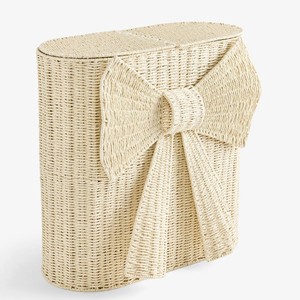 Panier de rangement décoratif en jonc de mer avec nœud, panier à linge tressé avec couvercle pour chambre d'enfant, organisateur de maison - Product Image 3