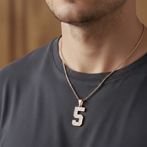 Diamtrendz Lucky Number 5 <b>Pendant</b> Chain 925 Silver Rhodium Hiphop Cubic Zirconia Diamond 10K 14K 18K <b>Solid</b> <b>Gold</b> Option Available - Product Image 2