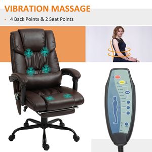 Sedia da Ufficio Ergonomica con Schienale Alto, 6 Punti di Vibrazione, Comoda in Pelle PU e Altezza Regolabile, Marrone - Product Image 6