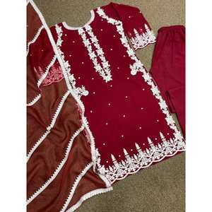 ด้ายเย็บปักถักร้อยผ้าจอร์เจียแฟชั่นทำงานด้านบนด้านล่างมีสีแดง - Product Image 1