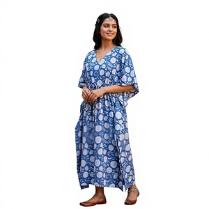 Women Designer Indian Cotton <b>Kaftan</b> Floral Block Print Long <b>Summer</b> Beachwear Party Cover Up Dress - Product Image 2