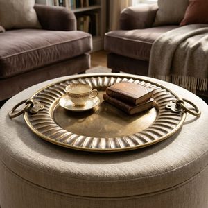Plateau ottoman en laiton antique fait main 51 cm, échelle de Tarangini cannelée pour la décoration intérieure, les hôtels et les mariages - Product Image 2
