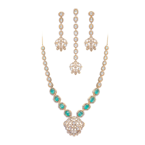 Conjunto de Collar y Aretes Royal Polki Kundan Chapado en Oro de 18K con Piedras de Circonio Modernas -10575475MG - Product Image 2