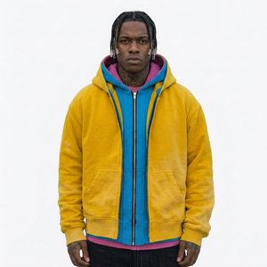 Sudadera con capucha personalizada extragrande con cremallera y bloques de color, estilo urbano, de forro polar, unisex, para hombre, proveedor mayorista de EE. UU., sudaderas con capucha de triple capa - Product Image 1