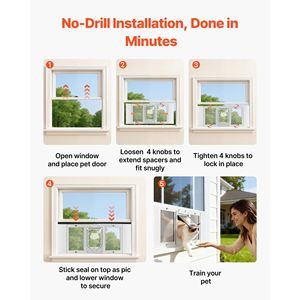 Puerta para Gatos con Marco de Aluminio Ajustable, Vidrio de Alta Transparencia, 4 Modos de Bloqueo Seguro, Compatible con Ventanas de 31 a 36 Pulgadas de Ancho - Product Image 5
