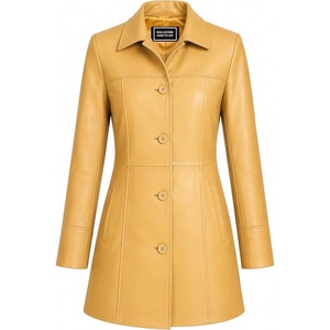 Manteau long en cuir personnalisé pour femme, veste longue classique et tendance avec fermeture boutonnée, vêtement d'extérieur élégant, fournisseur OEM en gros, usine - Product Image 4