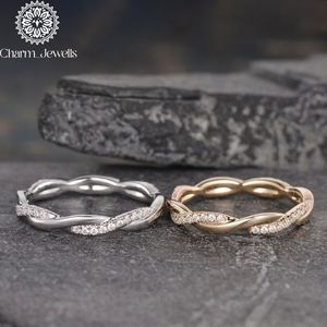 แหวนเพชรโมอิสสีโรสโกลด์ชุบเงินแหวนแต่งงานสำหรับผู้หญิงโรแมนติก - Product Image 3