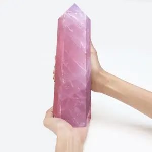 Hochwertiger großer rosa Rosenquarz Tower Point Nature del stein Big Pink Rosenquarz Point Bulk Rosenquarz Crystal Wand Tower