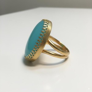 Natural Turquoise <b>Statement</b> <b>Ring</b> 925 Sterling Silver 14K Gold Plated Oval Gemstone Boho Vintage December Birthstone <b>Ring</b> - Product Image 3