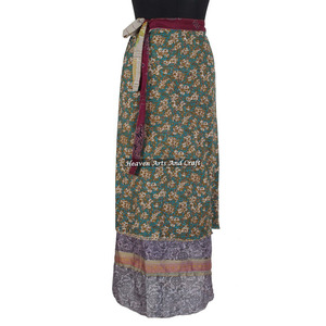 Indian Silk Sari Wrap <b>Skirt</b> 2 Layer Reversible Magic Silk Saris Wrap Long <b>Skirt</b> Silk Sari Wrap <b>Skirts</b> -Indian Two Layer <b>Boho</b> - Product Image 3