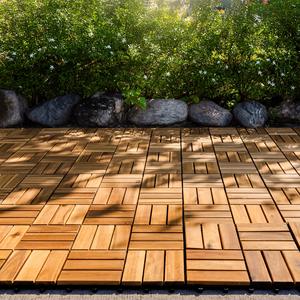 Dalles de terrasse en bois d'acacia durables, 12 lattes, conçues pour les sols extérieurs, offrant une performance durable pour les stations balnéaires et les hôtels - Product Image 3