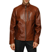 Veste en cuir véritable marron pour homme, col montant, fermeture éclair sur le devant, coupe classique, vêtements décontractés pour l'automne et l'hiver