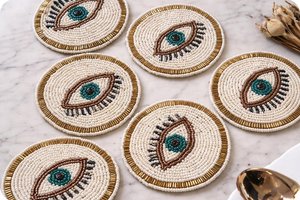 Round Embroidered Eye <b>Coaster</b> Set Textile Drink Mat Mediterranean Style Durable Home Decor - Product Image 5