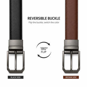 Ceinture en cuir de vachette réversible, noir et marron, couleur unie, boucle à ardillon, ceinture formelle pour homme, boucle rectangulaire en acier - Product Image 4