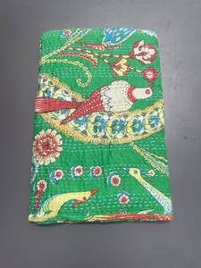 Couverture en coton vert imprimée à la main, style bohème, décoration d'intérieur, utilisable toute l'année - Product Image 3