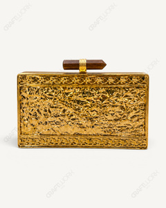Pochette en laiton doré naturel avec pierre précieuse œil de tigre |   Chaînes Minaudière en Mosaïque Faites à la Main |   Sac de soirée de luxe pour mariée et femme - Product Image 3
