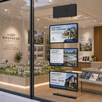 Écran LCD pour vitrine d'agence immobilière, affichage à trois écrans de 3x21,5 pouces pour la présentation de maisons en vente.