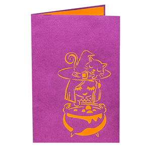 Tarjeta Pop-Up 3D de Bruja de Halloween Personalizada, Caldero de Gato Negro, Tarjeta de Felicitación Hecha a Mano al por Mayor, Fabricante OEM/ODM de Artesanía en Papel - Product Image 5