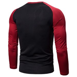 T-shirts de sport pour hommes en polyester tricoté, à manches longues, col contrastant, noir et rouge, pour adultes - Product Image 3