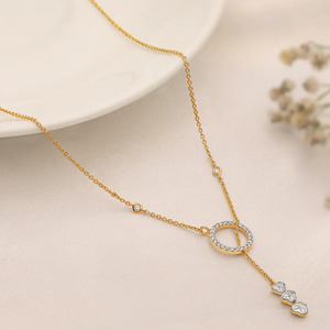 Circle Cascade Floral Diamond <b>Necklace</b> with Triple Blossom Drop and <b>Delicate</b> Station Chain Design - Product Image 3