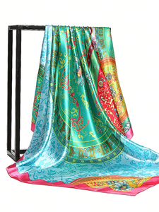 Fashion Square Silk Scarf Women Luxury Brand Satin Print Hijab Scarves Bandana Female Shawl Wrap Headband Foulard 90*90cm - Product Image 4