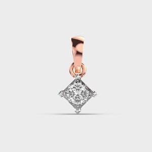 Pendentif solitaire en diamant de laboratoire taille princesse certifié IGI, en or jaune/rose et or blanc 18 carats, serti en forme de cerf-volant moderne - Product Image 5