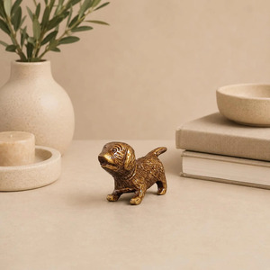 SHUBHAM Figurines de chiens miniatures en laiton massif, style Art déco, faites à la main, paire de statues décoratives de chiots, décoration intérieure, bureau, objet de collection, cadeau - Product Image 6
