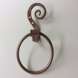 Anillo para toallas forjado a mano, decoración rústica para baño estilo granja, soportes para toallas forjados a mano, anillo para toallas de cobre, negro, bronce aceitado - Product Image 1