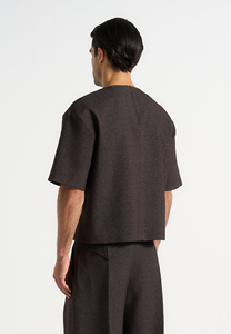 Men's Oversized Knitted Cotton T-Shirt O-Neck Short Sleeve Minimalist Solid Color Breathable Front <b>Logo</b> Design - Product Image 2