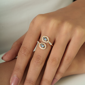 March Birthstone <b>Statement</b> Aquamarine & Diamond Bypass <b>Ring</b> For Women's 14K Real Yellow Gold Wedding Gemstone Jewelry - Product Image 2