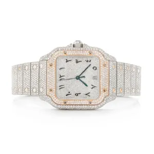 Montre de luxe en or blanc avec diamants ronds en moissanite pour homme, montre de créateur avec cadran à chiffres simples, montre sertie de diamants - Product Image 1