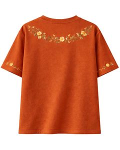 T-shirt personnalisé pour femme, imprimé floral, couleur rouille, en coton doux, col rond, manches courtes, décontracté, léger et confortable pour l'été - Product Image 2