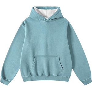 Sudadera con Capucha Azul Cielo Pastel, Estilo Vintage, Lavado Ácido, Corte Holgado para Hombre, Sudadera de Algodón Desgastado, Personalizable para Gimnasio - Product Image 1