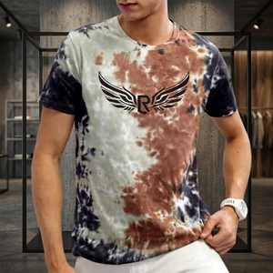 Men's Sporty Oversized Short Sleeve T-Shirt with Front Logo Casual O-Neck Woven Fabric - Product Image 6