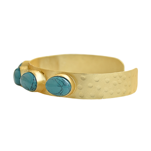 Bracelet manchette en laiton plaqué or 18 carats fait main, serti de pierres turquoise, motif géométrique, style vintage, bijoux de fiançailles pour femme - Product Image 3